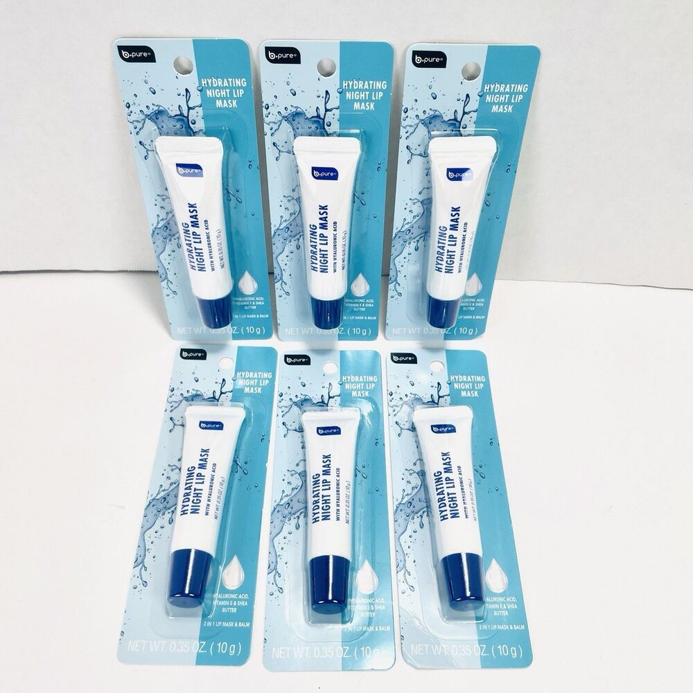 6 Pack B. Pure Hydrating Night Lip Mask Hyaluronic Acid Vitamin E Shea Butter